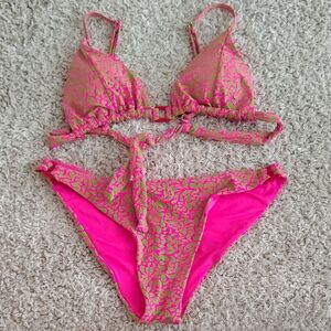 Hot Pink & Lime Printed Bikini Set